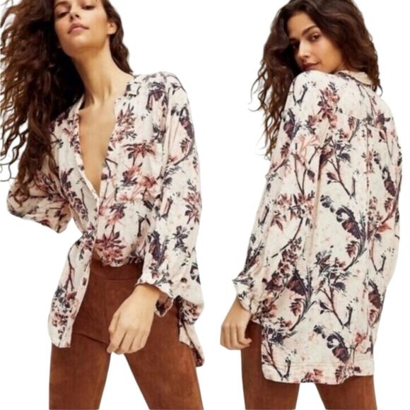 Free People Womens M We The Free Button Up Its A Vibe Tunic Oversized Floral - Picture 1 of 5